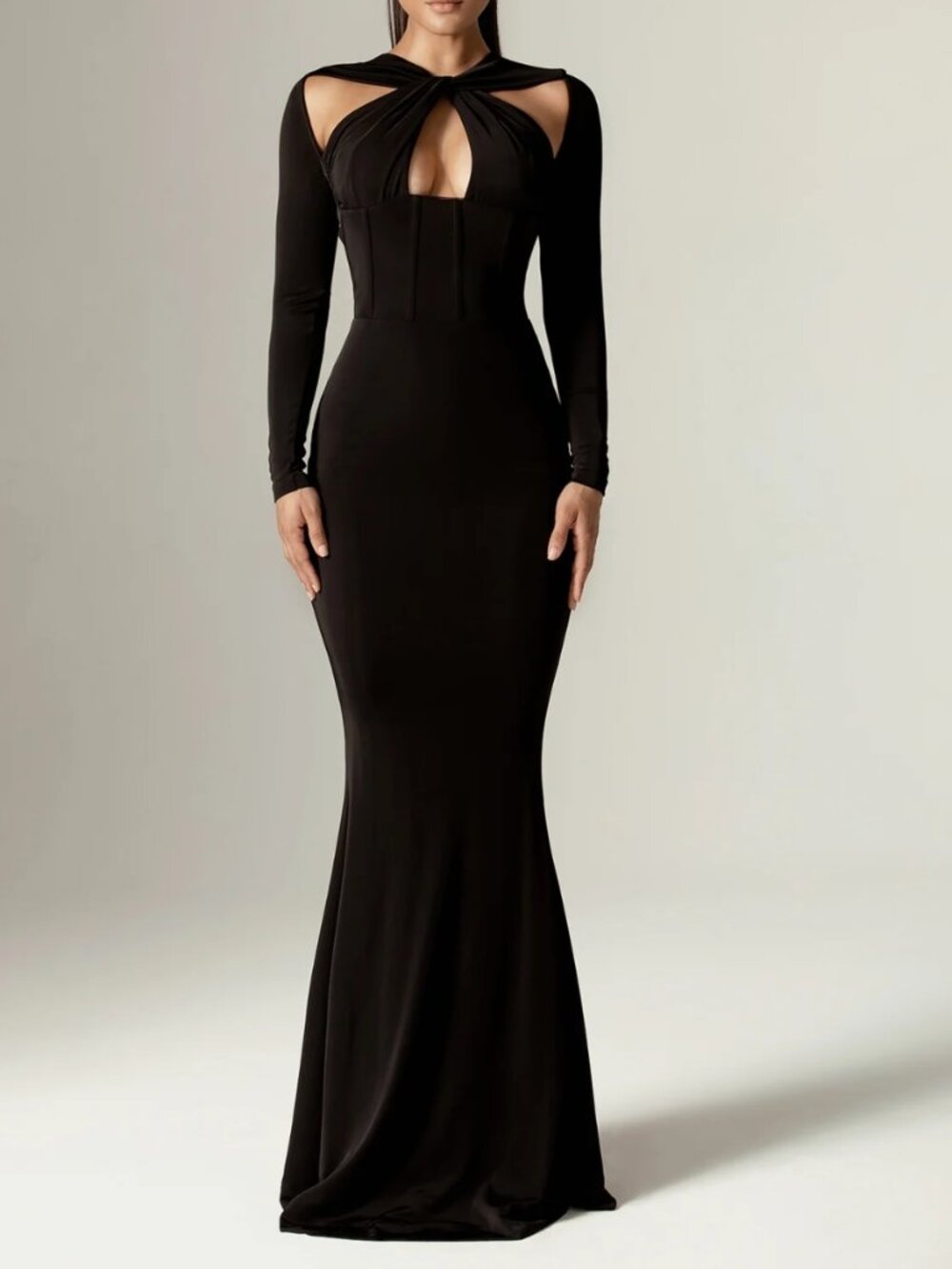 NWT ALIEVA Baran Criss Cross Neck Maxi Dress – Black, Size S
